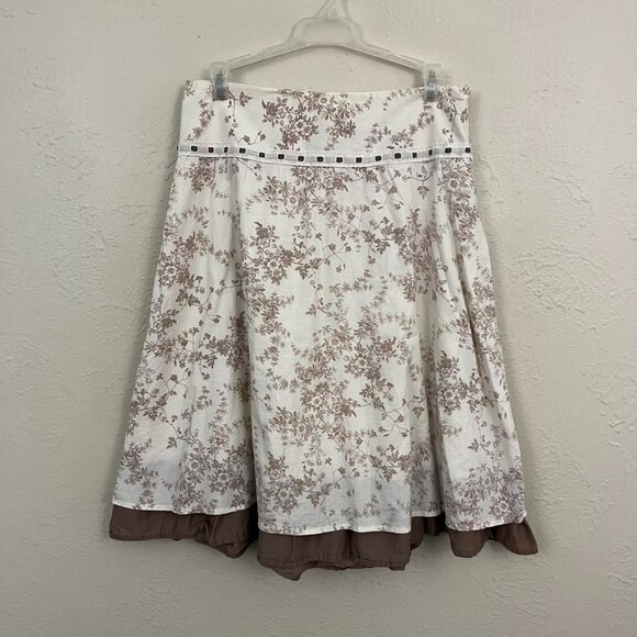 cream brown flora boho coquette girly granola midi skirt - Picture 2 of 8